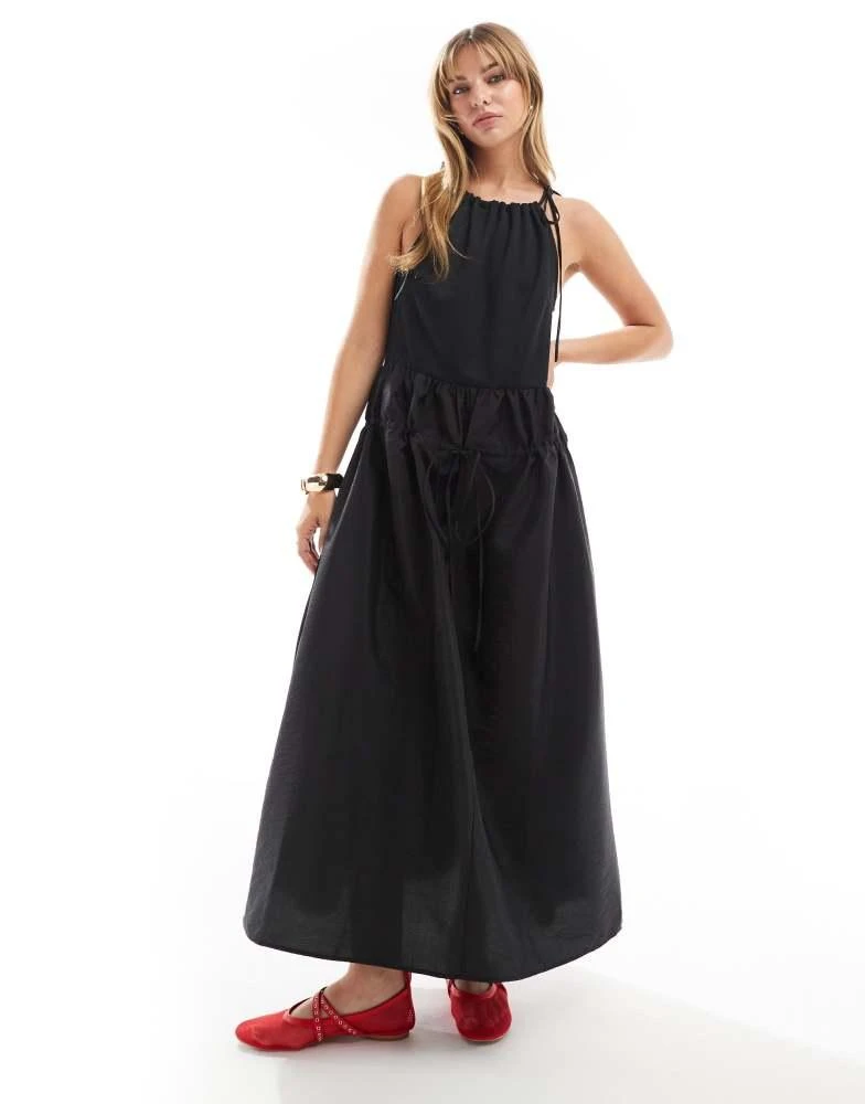 ASOS ASOS DESIGN jersey high neck maxi dress with parachute midi skirt in black 1