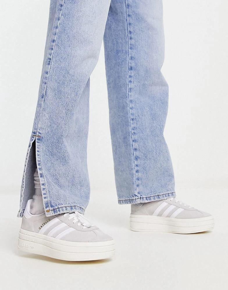 Adidas adidas Originals Gazelle Bold platform trainers in grey and white 3