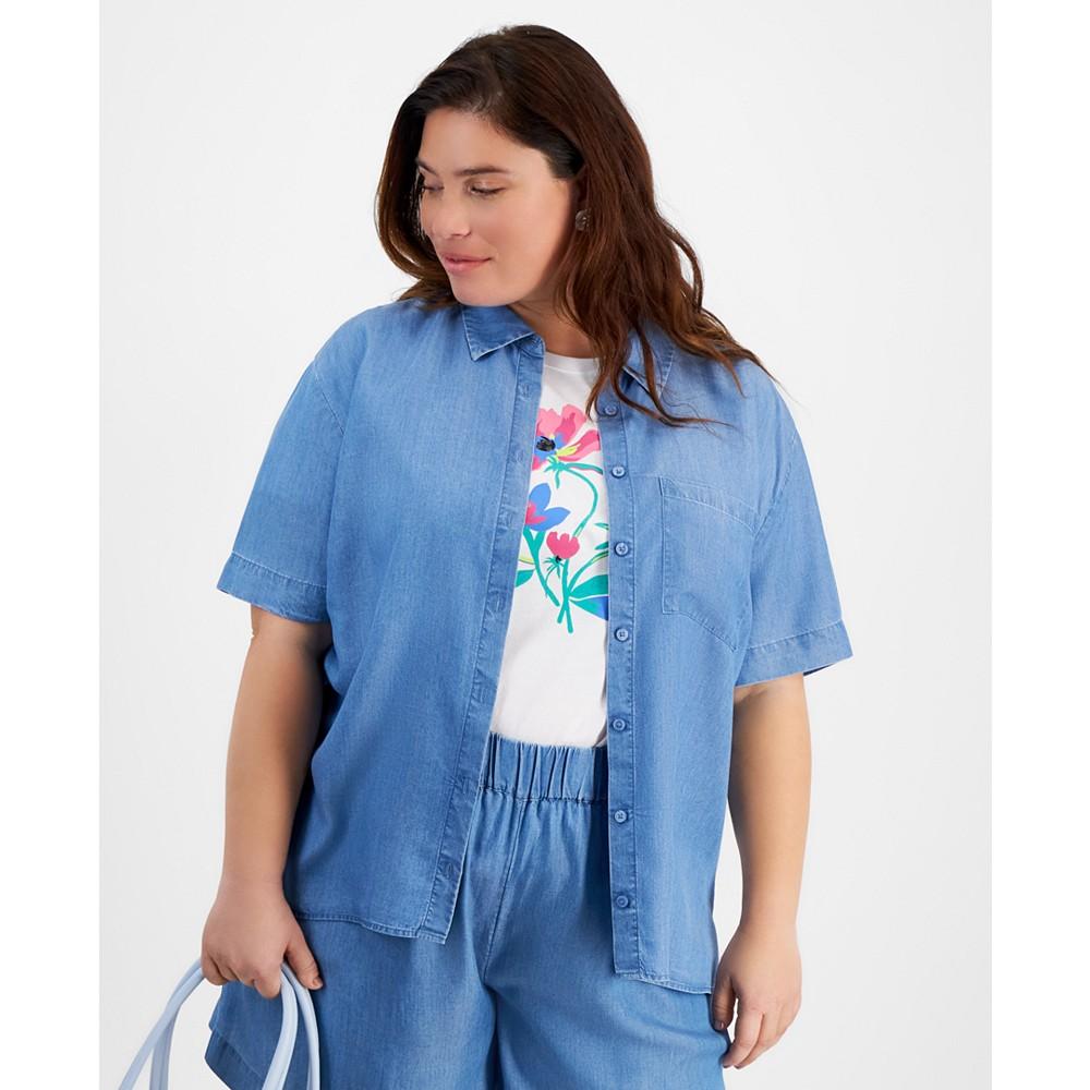 On 34th Trendy Plus Size Button-Down Woven Top, Created for Macy's