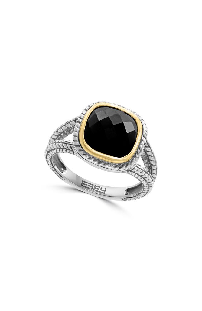 Effy Sterling Silver & 18K Yellow Gold Cushion Cut Onyx Ring