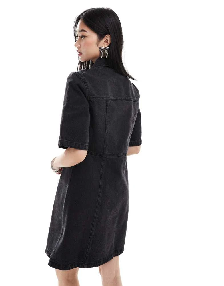 Monki Monki denim mini shirt dress in washed black 3
