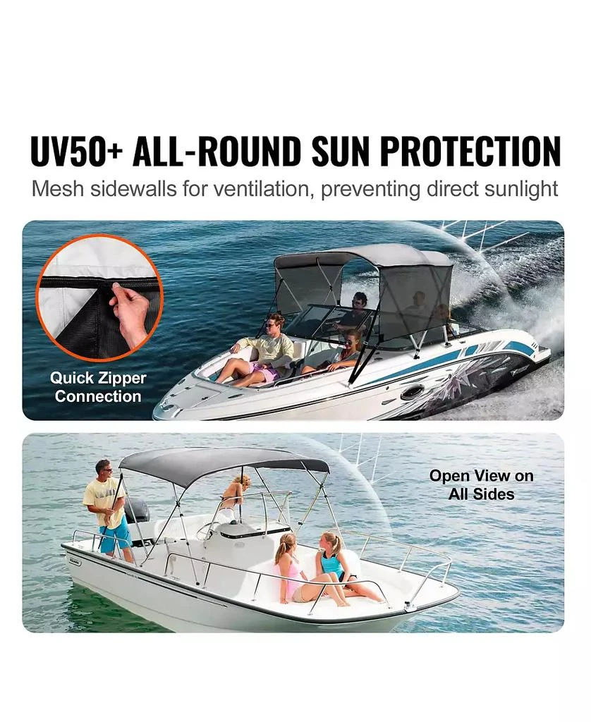 Mecale 3 Bow Bimini Top Boat Cover, 600D Polyester Canopy with Mesh Sidewalls, 1" Aluminum Frame, Storage Boot, Light Grey 5