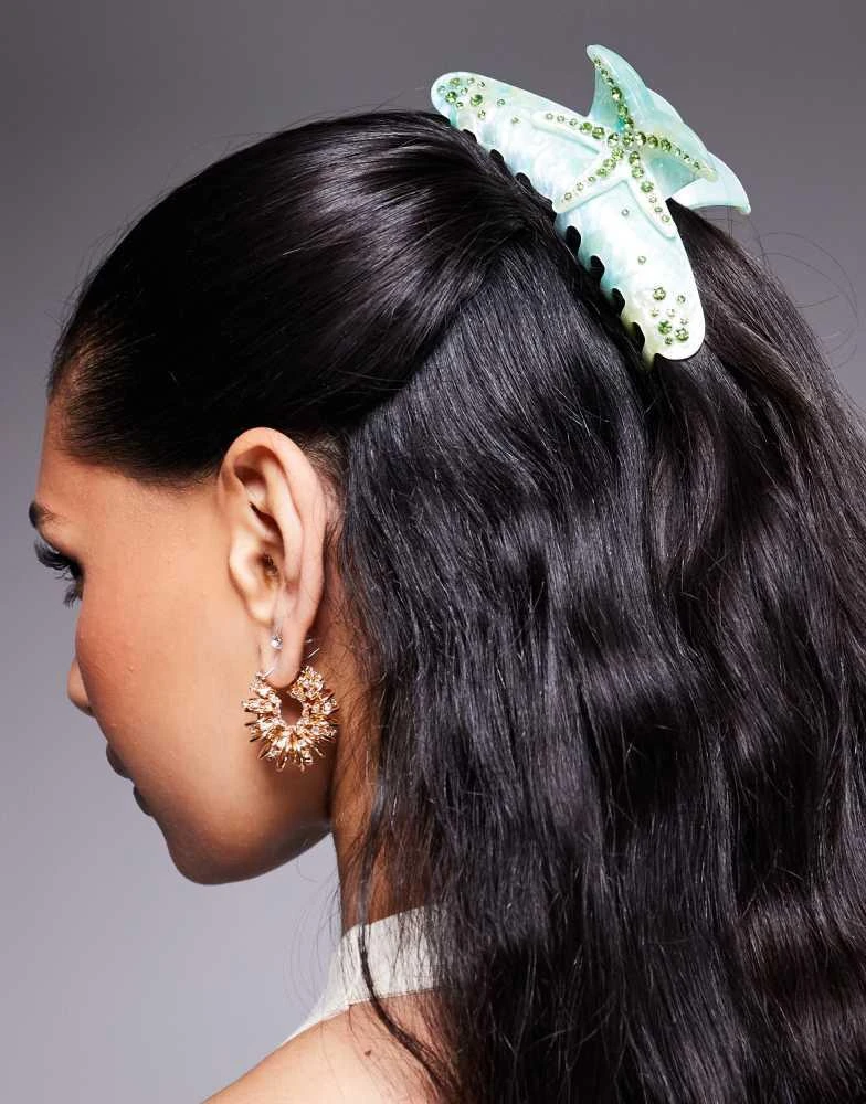 Kaiia Kaiia exclusive starfish diamante starfish hair claw clip in blue and green 1
