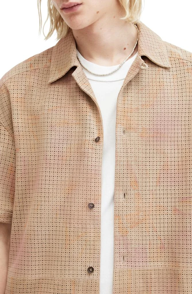 ALL SAINTS Dante Perforated Leather Camp Shirt 4