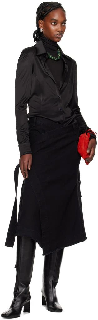 LU'U DAN Black Apron Denim Midi Skirt 5