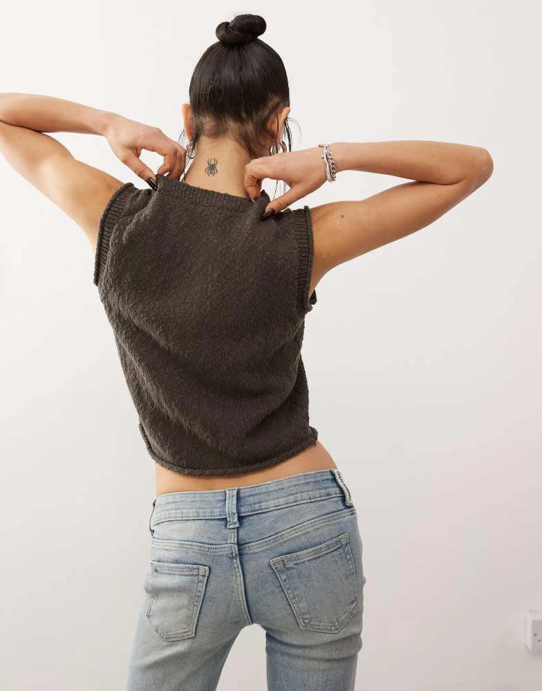 Weekday Weekday Olina textured knitted vest in dark mole 4