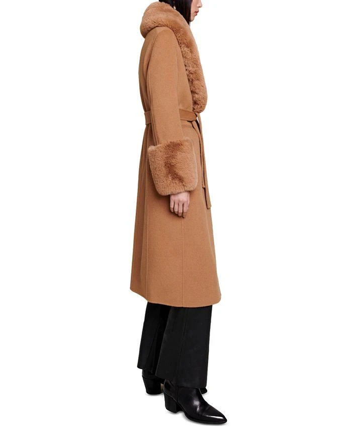 Maje Faux Fur Wool Blend Camel Coat 4