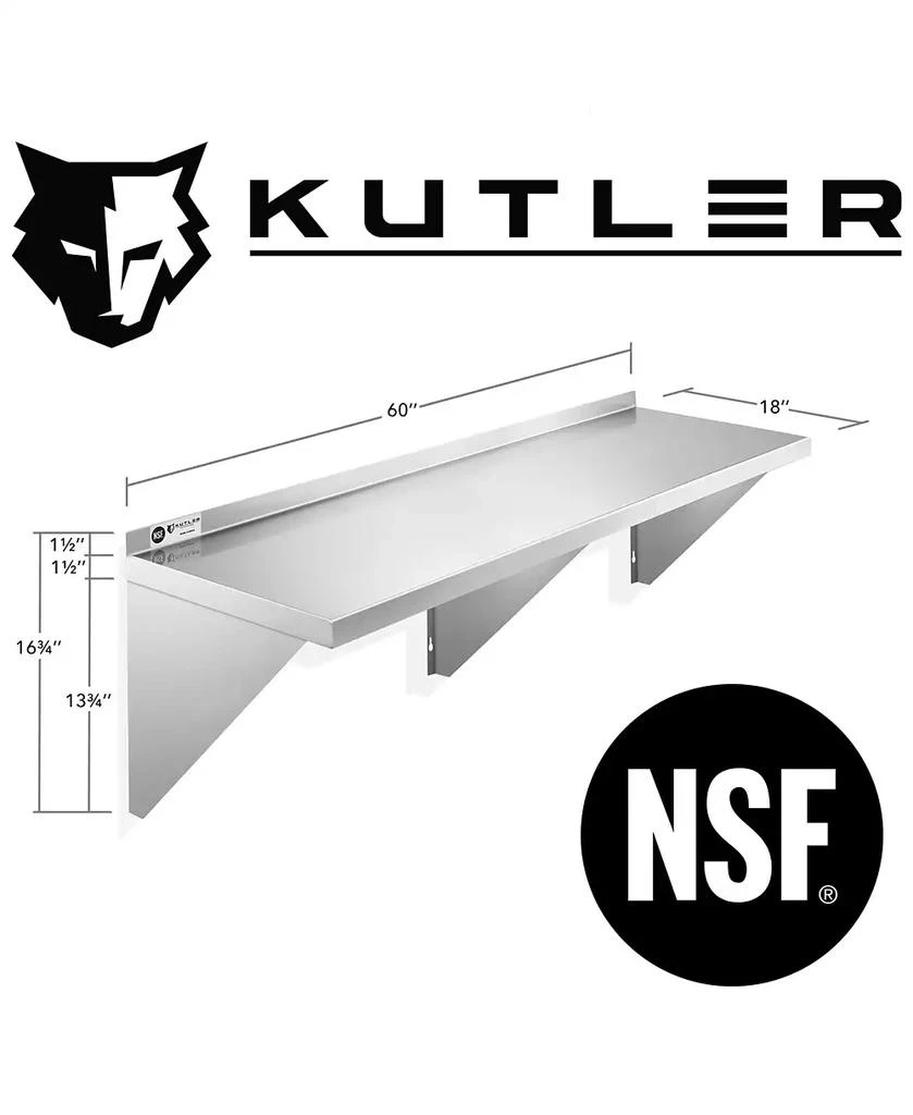 KUTLER 18" x 60" Stainless Steel Shelf, NSF Commercial Wall Mount Shelving w/ Backsplash, Floating Metal Mounted Shelves for Restaurant, Kitchen, Home 4