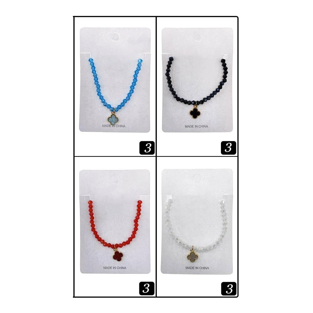 FASHNZFAB 12PCS - Quatrefoil Charm Faceted Beaded Bracelets 2