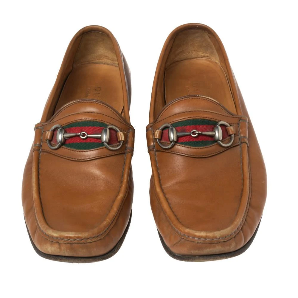 Gucci Gucci Brown Leather Web Horsebit Loafers Size 41.5 3