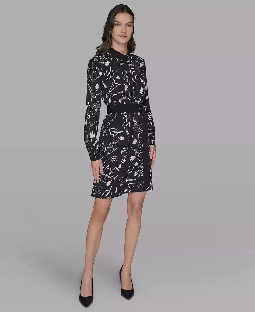 Karl Lagerfeld Paris Women's Printed Silky Crepe Belted Shirt Dress 4
