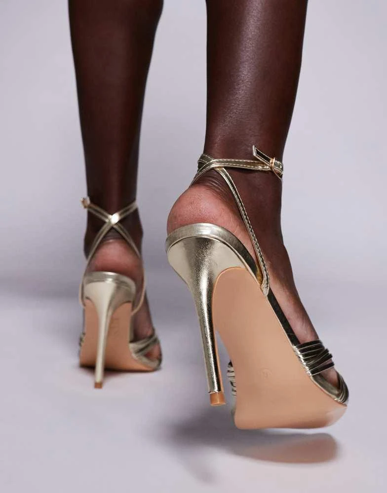 Public Desire Public Desire Yonah heeled sandals with knot detail in gold 2