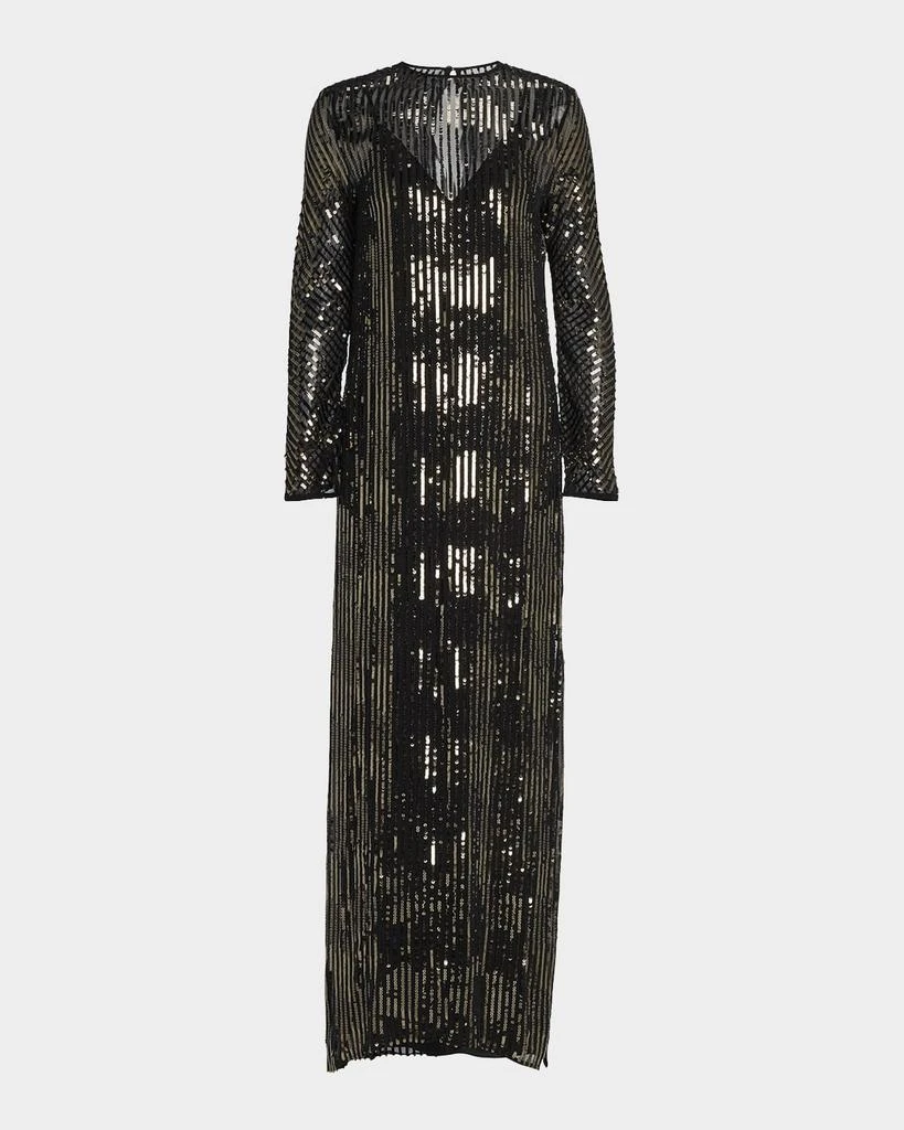 JOHANNA ORTIZ Sequin Nautical Striped Long-Sleeve Maxi Tunic Dress 1