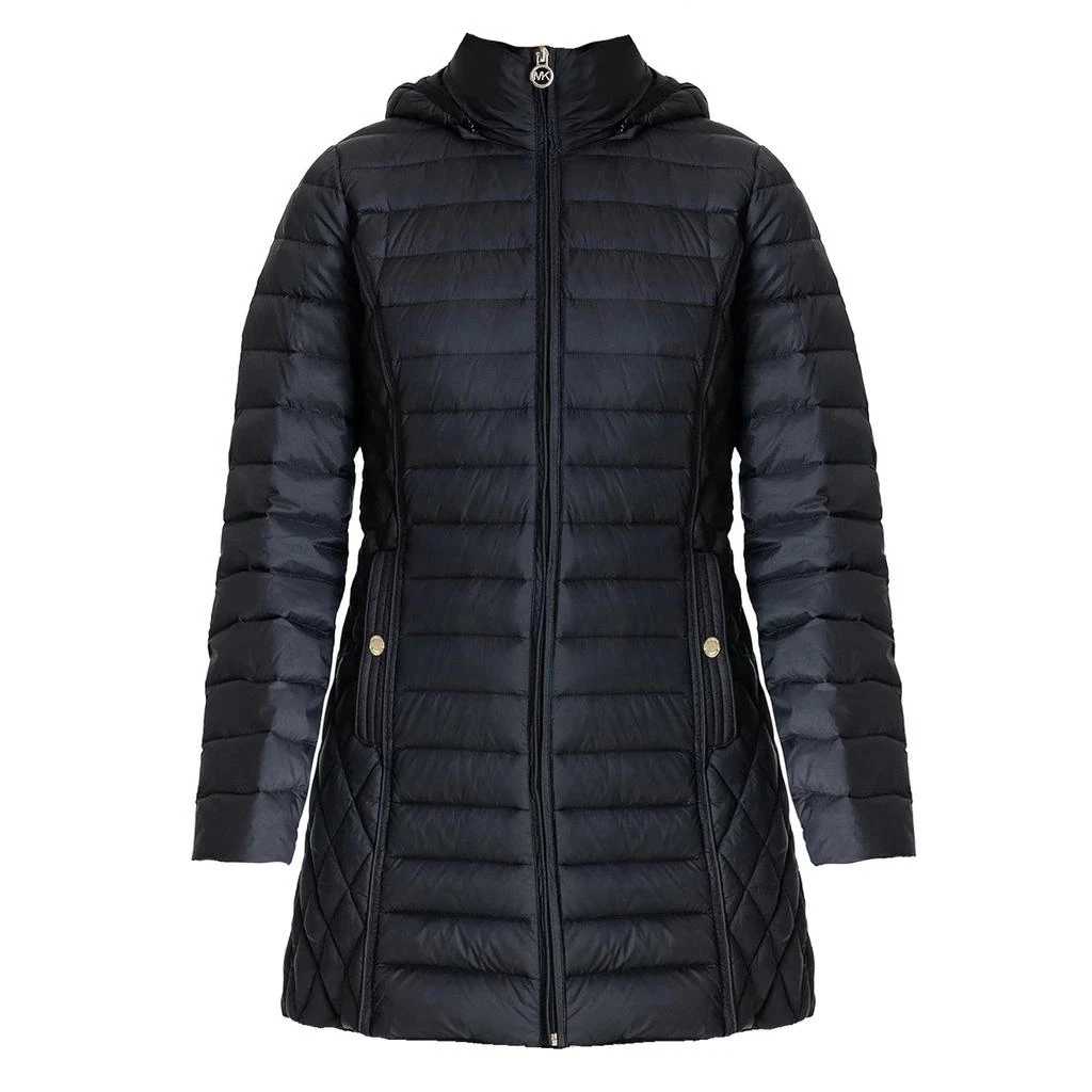 MICHAEL Michael Kors Michael Michael Kors Women's Black Hooded Down Packable Jacket Coat with Removable Hood 3/4 Length Long 1