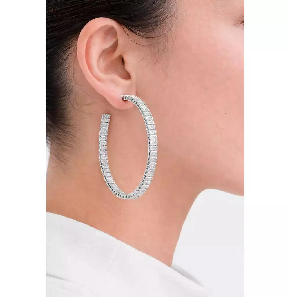 Rivka Friedman Rhodium Rectangle Cubic Zirconia Statement Hoop Earrings 3