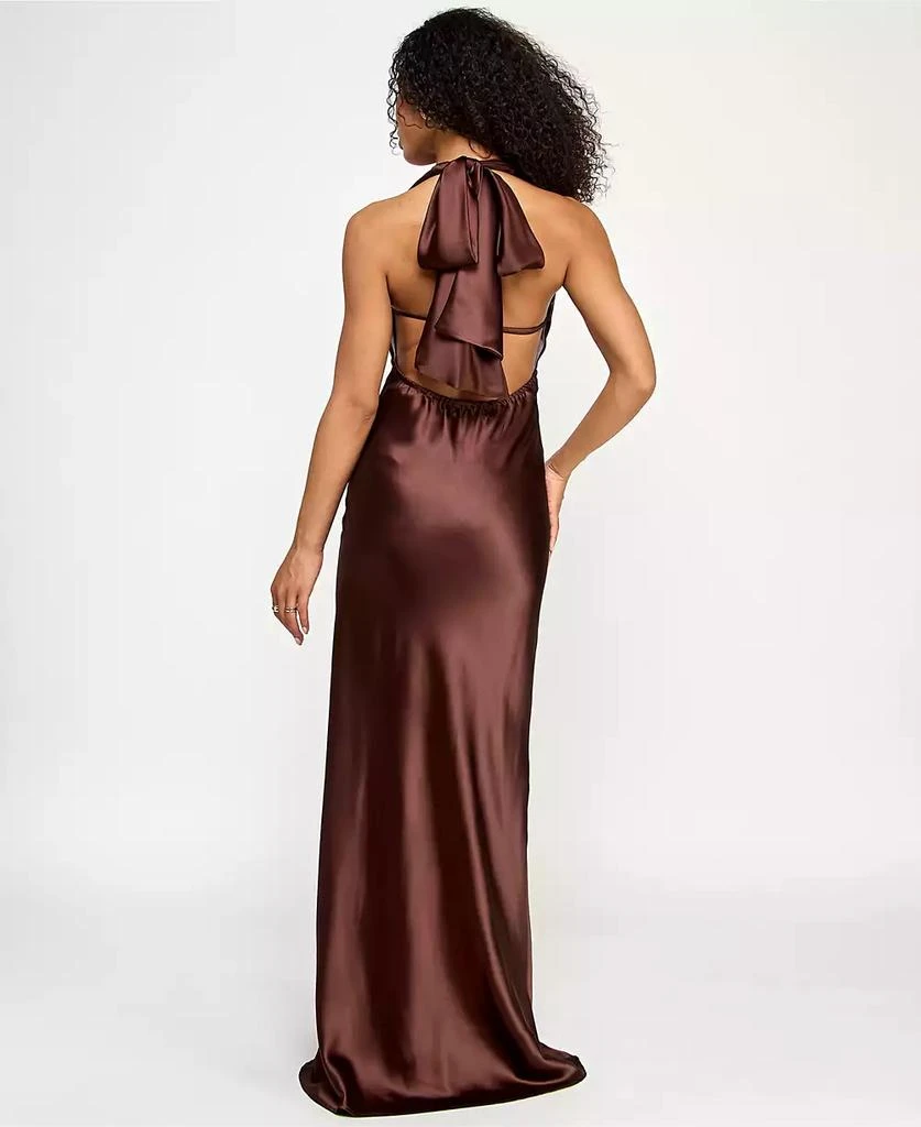 KATIA RAE Juniors' Satin Cowl-Neck Halter Gown 2