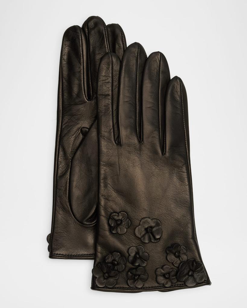 Portolano Leather Gloves W/ Floral Appliques