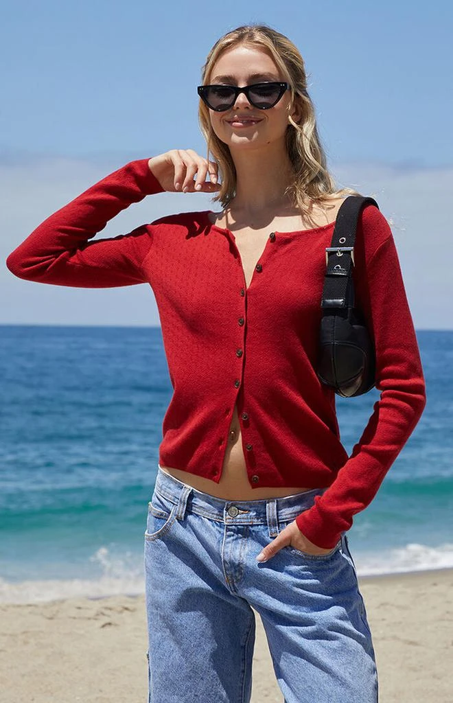 John Galt Red Athelia Pointelle Cardigan 2