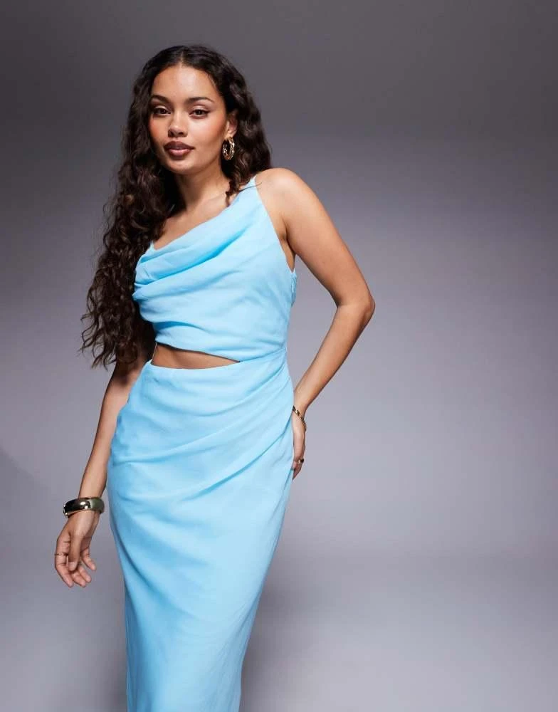 ASOS ASOS DESIGN Petite asymmetric drape faux-ord maxi dress in aqua blue -  Dresses & Skirts - BeyondStyle