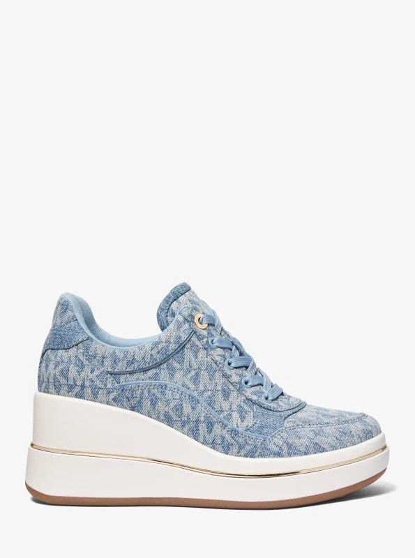 Michael Kors Emmy Signature Logo Print Denim Wedge Trainer 2