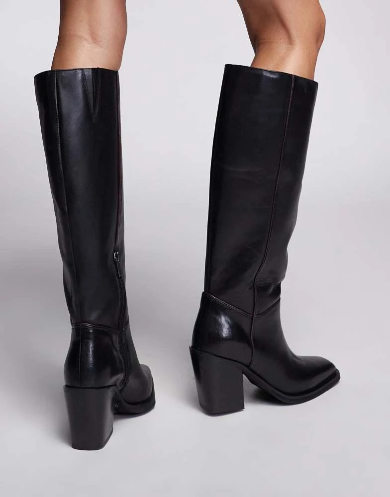 River Island River Island leather clean knee high boot in black 4