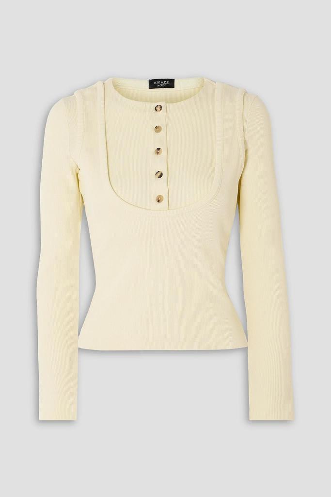 A.W.A.K.E. Mode Layered ribbed cotton-blend jersey top