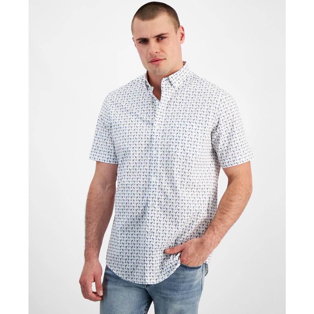 Club Room Men's Martini Glass Regular-Fit Printed Button-Down Poplin Shirt, Created for Macy's