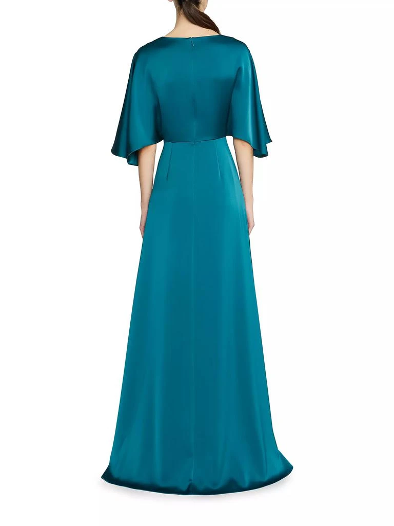 Theia Waverly Satin Flutter-Sleeve Gown 4