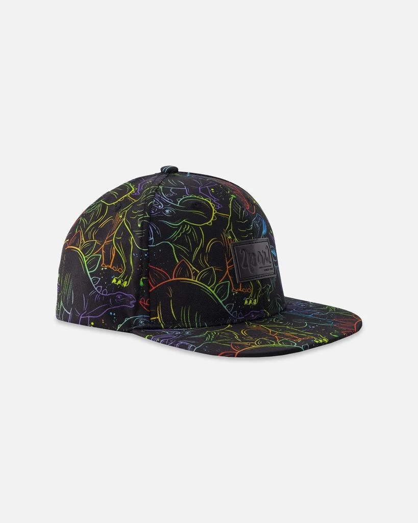 Deux par Deux Flat Brim Cap Black Dinosaur Print