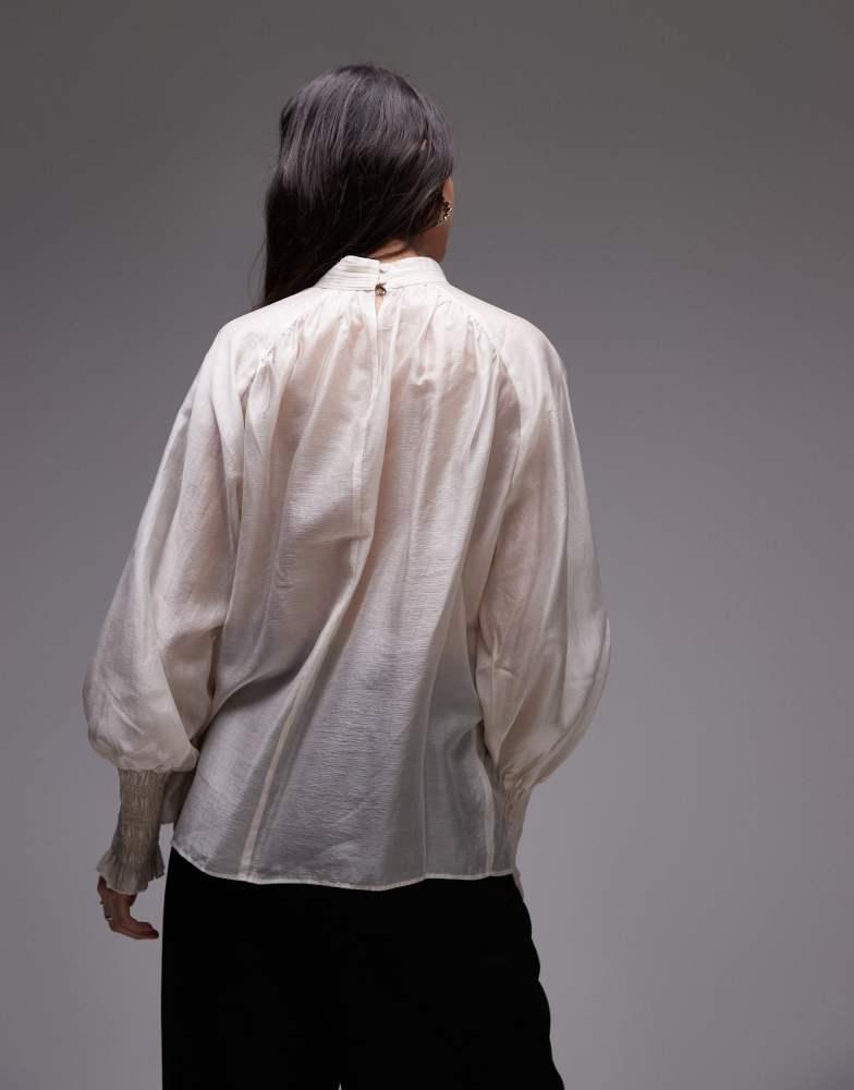 & Other Stories & Other Stories sheer volume blouse with frill detail in white