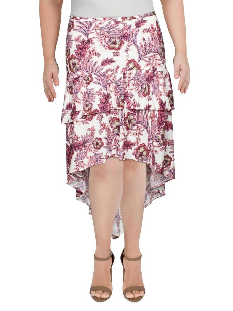 LINI Meagan Womens Floral Ruffled Midi Skirt