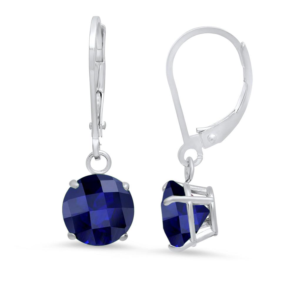 MAX + STONE Sterling Silver Round Checkerboard Cut Gemstone Leverback Earrings (8mm)
