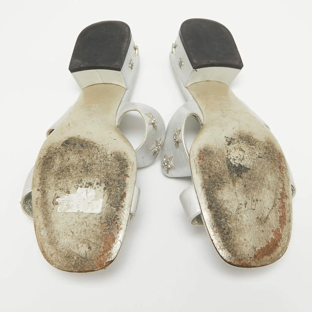 Chanel Chanel Silver Leather Star Crystal Embellished Slide Sandals Size 38.5 6