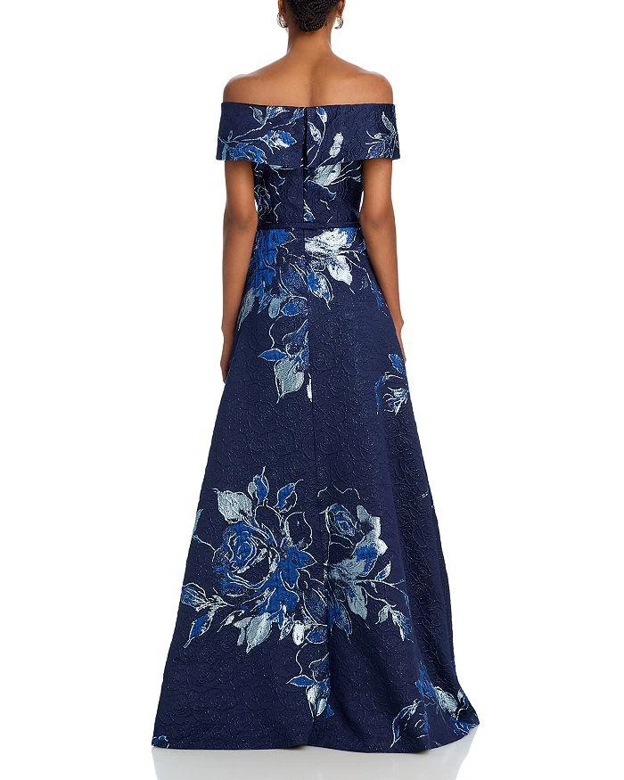 Teri Jon Off-the-Shoulder Metallic Floral Jacquard Gown 4