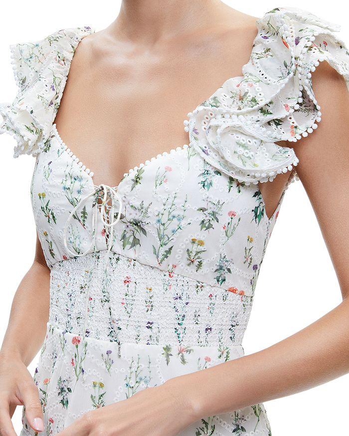 Alice + Olivia Hartford Floral Smocked Ruffle Sleeve Dress