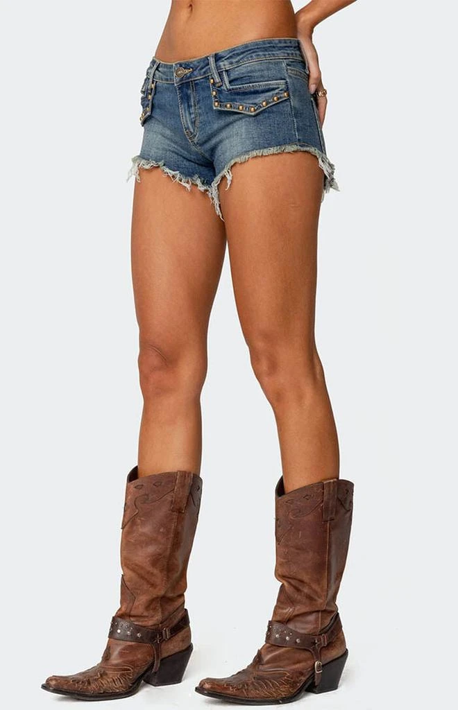 Edikted Studded Low Rise Denim Micro Shorts 4