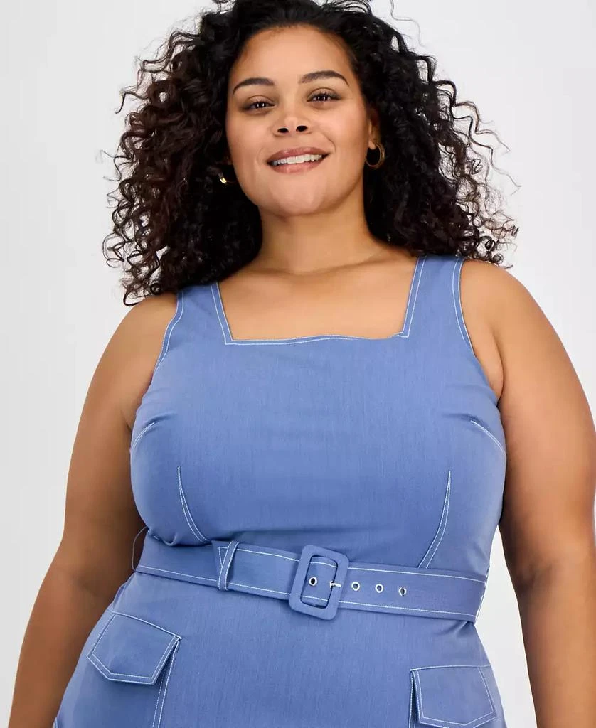 Tahari Tahari Plus Size Denim Belted Square-Neck Midi Dress 3