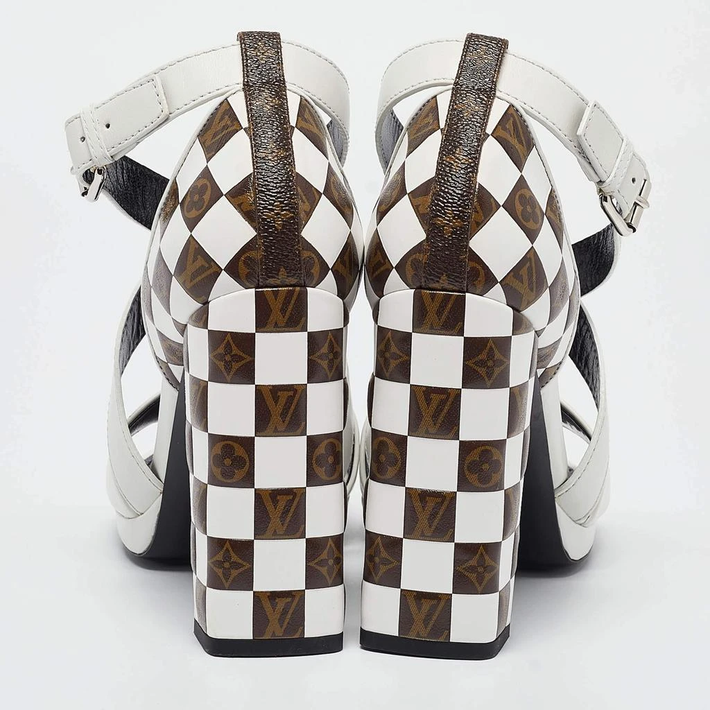 Louis Vuitton Louis Vuitton White/Brown Monogram Canvas and Leather Ankle Strap Sandals Size 39 5