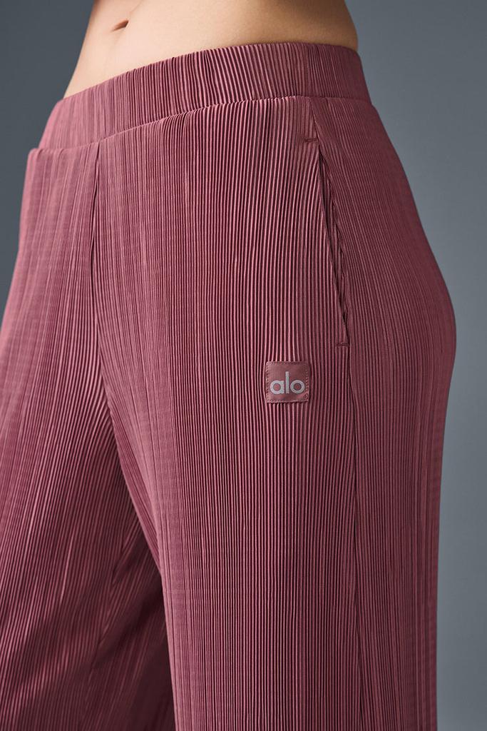Alo High-Waist Micro Plisse Straight Leg Pant - Burgundy Truffle