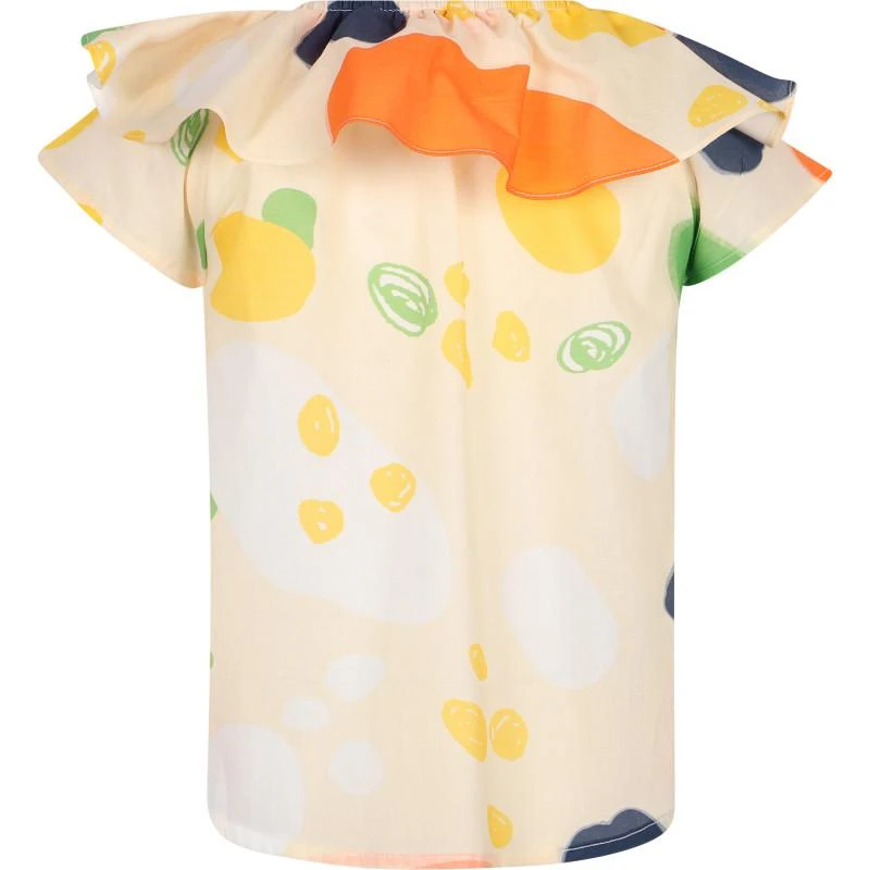 Aimama Abstract print ruffled collar colorful t shirt 2