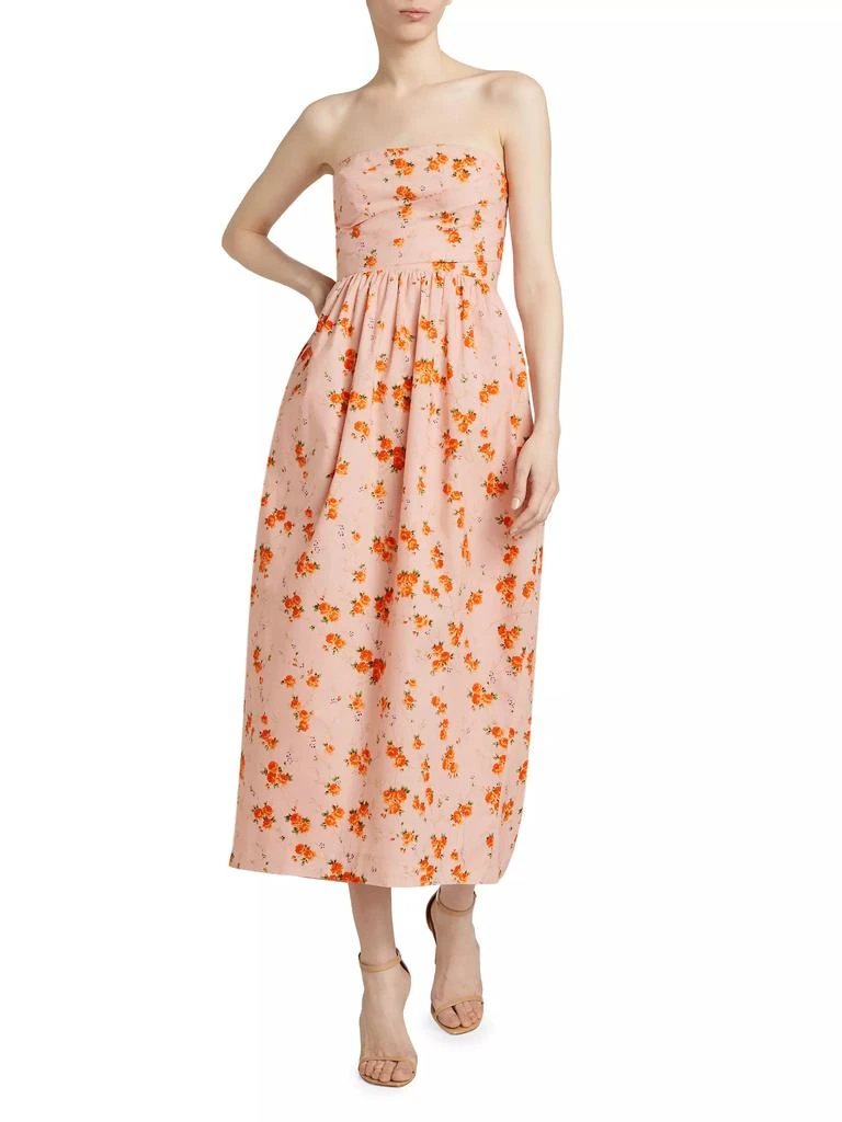LOVESHACKFANCY Luxie Floral Cotton Strapless Midi-Dress 2