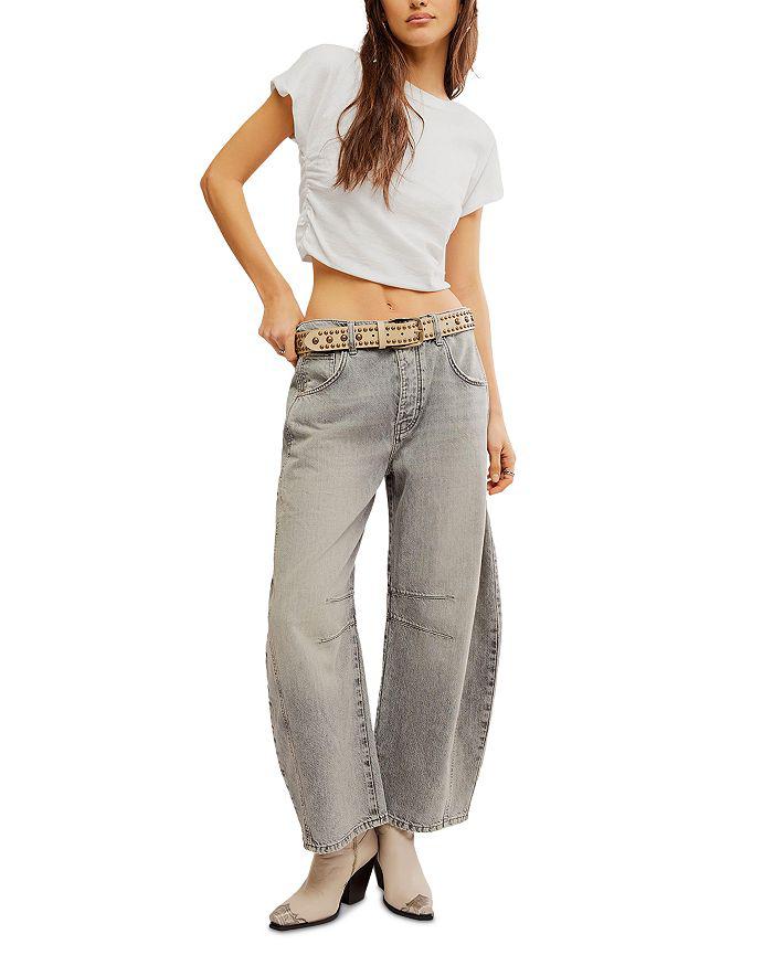 Free People We The Free Good Luck Mid Rise Barrel Jeans in Falcon Grey