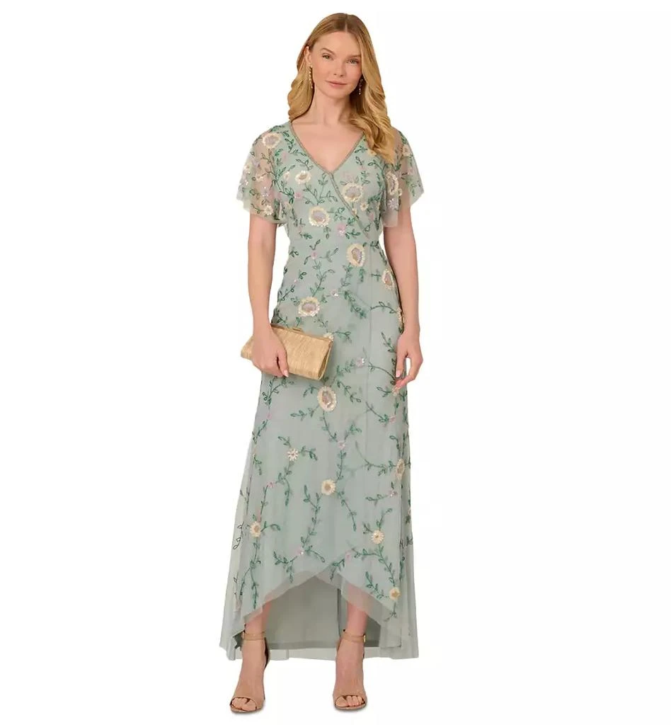 Adrianna Papell Women's Bead Flutter-Sleeve Midi Mesh Dress - Dresses &  Skirts - Free Shipping - BeyondStyle