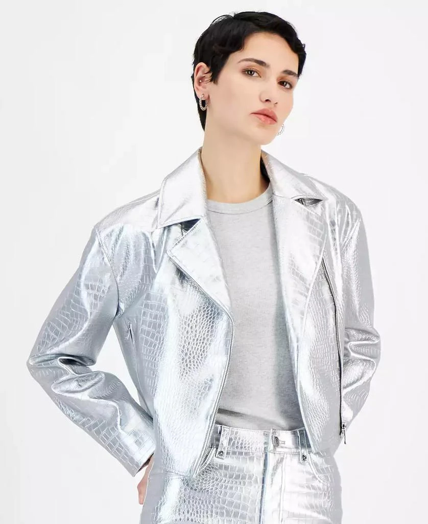 Hugo Boss Women's Metallic Croc-Embossed Moto Jacket 1
