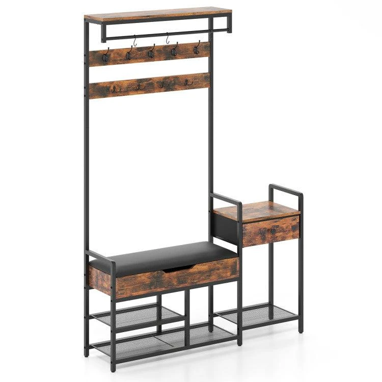 Hivvago 70 Inch Hall Tree with Shoe Storage Bench Freestanding Coat Rack-Rustic Brown 1