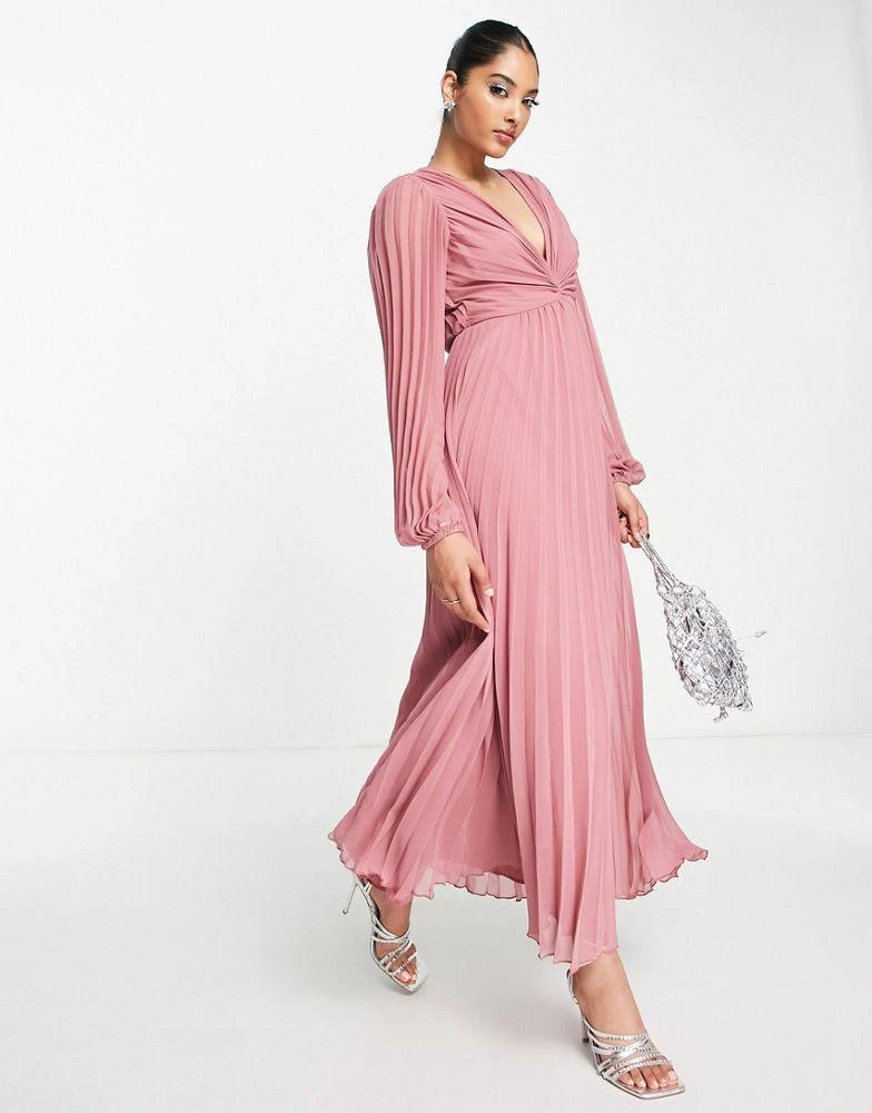 ASOS ASOS DESIGN pleated bodice plunge neck midi dress in rose 4