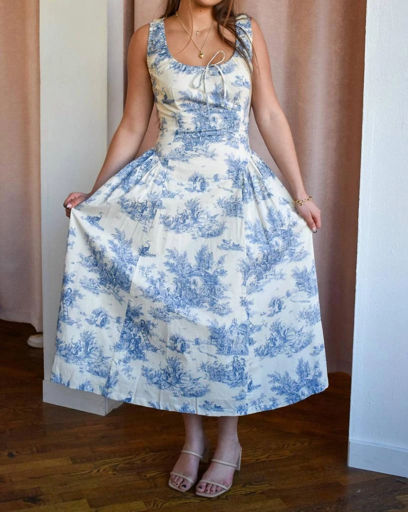 blue toile midi dress WHEN IN ROME MIDI DRESS - BLUE & White TOILE main image 1
