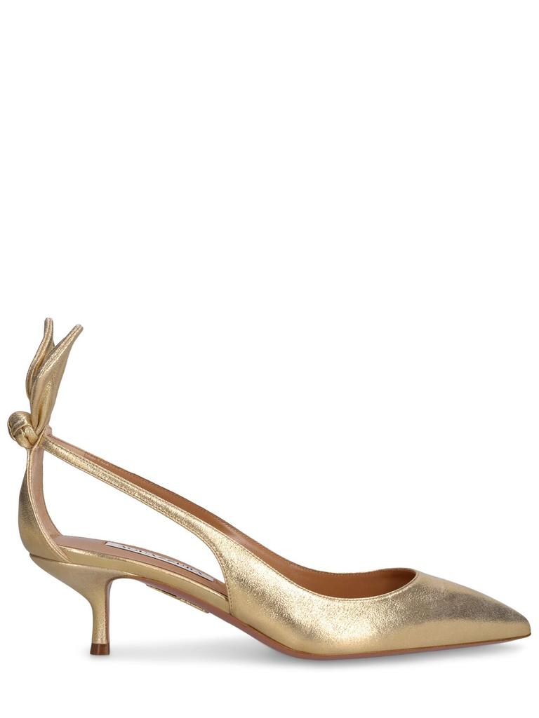 AQUAZZURA 50mm Bow Tie Metallic Leather Pumps