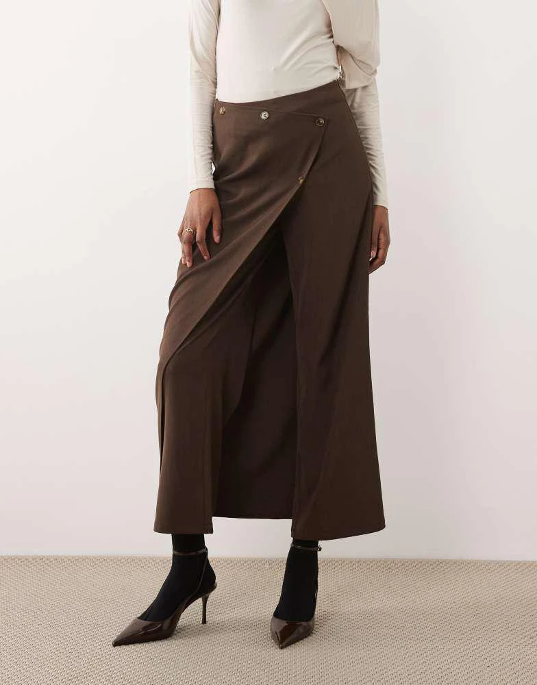 Iyal IYAL trouser with wrap skirt detail in brown 2