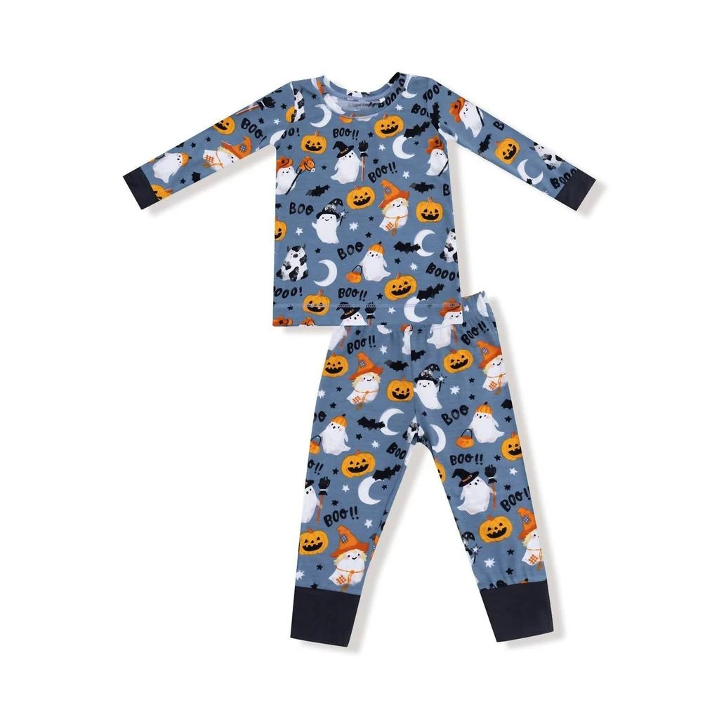 Angel Dear Boy
s Costumed Ghosts Glow-In-The-Dark Bamboo Long Sleeve Pajama Set In Blue